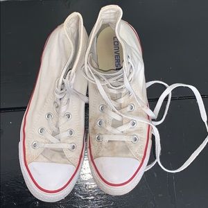 🤍distressed high top white converse